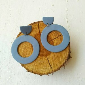 Jenny/ Μεγάλοι denim blue κρίκοι από πολυμερικό πηλό - πηλός, καρφάκι - 2