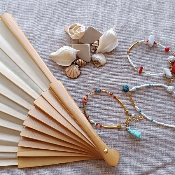 "aegean breeze" τριπλά καλοκαιρινά βραχιόλια - ατσάλι, boho, αυξομειούμενα