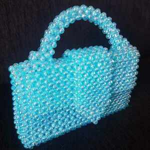 Χειροποίητη τσάντα με χάντρες "Blue lagoon" - clutch, χάντρες, χειρός, βραδινές, μικρές - 5