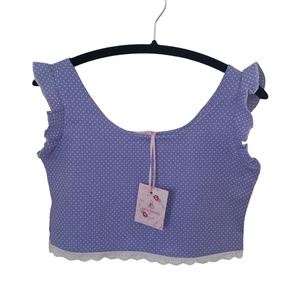 Χειροποίητο crop top πουά μωβ με βολάν - βαμβάκι, crop top