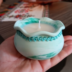 Κερί σε βαζάκι απο Πορσελάνη marble τιρκουάζ 7,5x5εκ. - για τη μητέρα, για την δασκάλα -apois - κασπώ, αρωματικά κεριά, κερί σόγιας, προσωποποιημένα - 3
