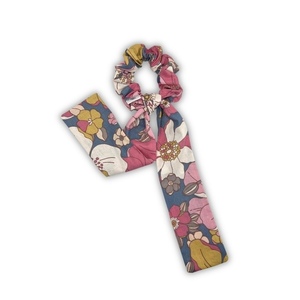 Mandevilla cotton scarf scrunchie - ύφασμα, φλοράλ, για τα μαλλιά, λαστιχάκια μαλλιών