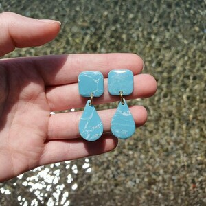 Summer Geometric Earrings | Χειροποίητα σκουλαρίκια πηλού - ρητίνη, δάκρυ, πηλός, μακριά, boho - 3