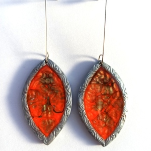 Σκουλαρίκια "Tangerine Splash" - ασήμι 925, ρητίνη, πηλός, boho, μεγάλα