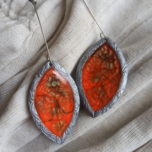 Σκουλαρίκια "Tangerine Splash" - ασήμι 925, ρητίνη, πηλός, boho, μεγάλα - 3