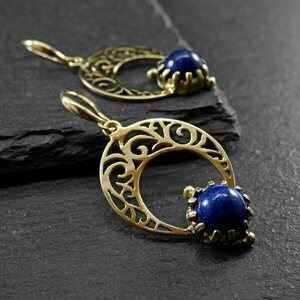 "Lapis lazuli glory" Αρχαιοελληνικά σκουλάρίκια από ορείχαλκο επιχρυσωμένο 18Κ! - ημιπολύτιμες πέτρες, επιχρυσωμένα, γάντζος - 3