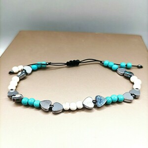 Βραχιόλι Howlite on Heart - ημιπολύτιμες πέτρες, καρδιά, κορδόνια, χάντρες, boho - 2