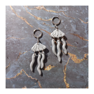Shinny jellyfish earrings - στρας, πηλός, μακριά, ατσάλι, φθηνά