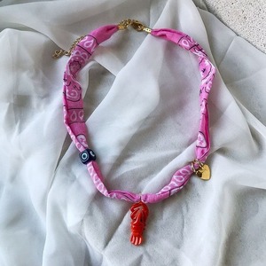 κολιέ bandana “Pink Island Mood” - ύφασμα, επιχρυσωμένα, ψάρι, μακριά, boho - 2