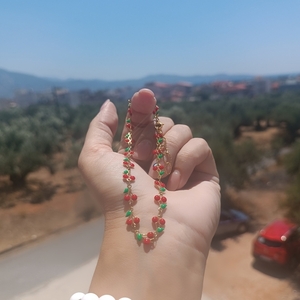 Βραχιόλι ποδιού ατσάλινα κερασακια με σμάλτο - επιχρυσωμένα, ατσάλι, σμαλτο, ποδιού - 3