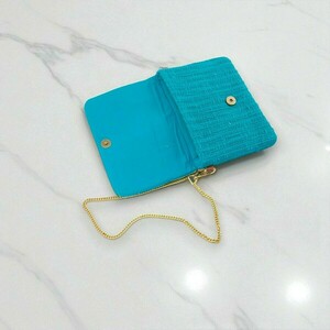 “Thalassa” Γαλάζιο Clutch με Χρυσή Αλυσίδα - ύφασμα, clutch, ώμου, χειρός, μικρές - 3
