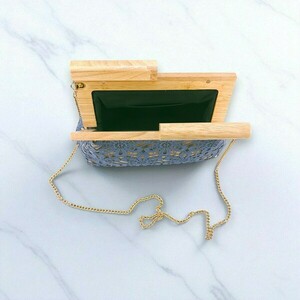 “Galini” Clutch με Δαντέλα & Ξύλο - ύφασμα, ξύλο, clutch, ώμου, χειρός - 4