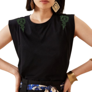 Rodia Handmade Clothing Γυναικεία Αμάνικη Μπλούζα με Πράσινο Κέντημα - βαμβάκι - 3