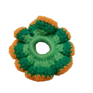 Πλεκτό Scrunchy σομόν/πετρόλ - Small - νήμα, λαστιχάκια μαλλιών