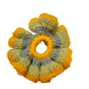 Πλεκτό Scrunchy κίτρινο/φυστικί/γαλάζιο - Small - νήμα, λαστιχάκια μαλλιών