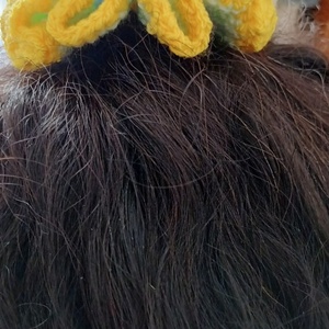 Πλεκτό Scrunchy κίτρινο/φυστικί/γαλάζιο - Small - νήμα, λαστιχάκια μαλλιών - 3