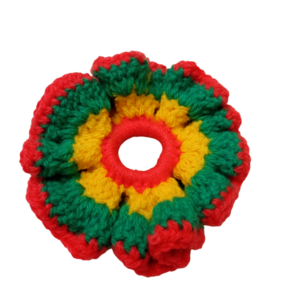 Πλεκτό Scrunchy Φούξια/πετρόλ/έντονο κίτρινο - Medium - νήμα, λαστιχάκια μαλλιών