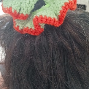 Πλεκτό Scrunchy φυστικί/πορτοκαλί - Small - νήμα, λαστιχάκια μαλλιών - 2