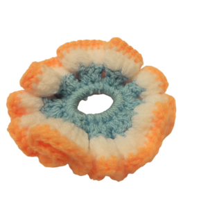 Πλεκτό Scrunchy σομών/λευκό/γαλάζιο Small - νήμα, λαστιχάκια μαλλιών