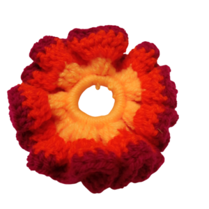 Πλεκτό Scrunchy μωβ πορτοκαλί σομων - Medium - νήμα, λαστιχάκια μαλλιών