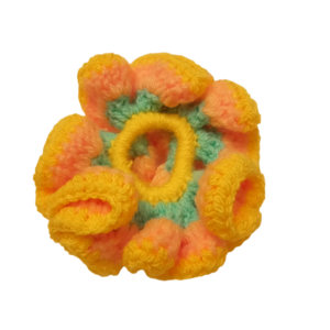 Πλεκτό Scrunchy κίτρινο/σομών/πετρόλ - Medium - νήμα, λαστιχάκια μαλλιών