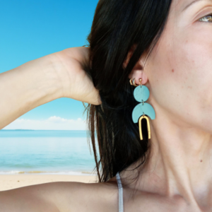 Hazel/ Boho χειροποίητα σκουλαρίκια από πολυμερικό πηλό και μέταλλο - πηλός, μακριά, boho, καρφάκι, φθηνά - 2