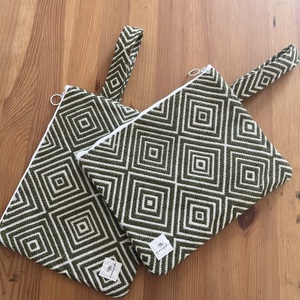 Rhombus khaki pouch bag - ύφασμα, all day, χειρός, μικρές - 2