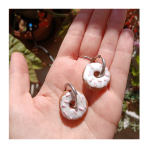 Donuts earrings - στρας, πηλός, ατσάλι, μεγάλα, φθηνά