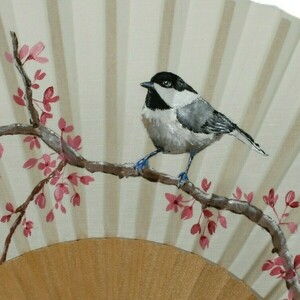 Βεντάλια ζωγραφισμένη με ακρυλικά-chickadee - ζωγραφισμένα στο χέρι - 2