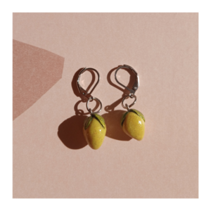 Lemon earrings - πηλός, μικρά, ατσάλι, γάντζος, φθηνά