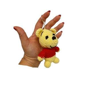Χειροποίητη πλεκτή plushie μινιατούρα μπομπονιέρα μπρελόκ 14εκατοστά αρκουδάκι - βαμβακερό νήμα, amigurumi, βάπτισης, σπιτιού - 3