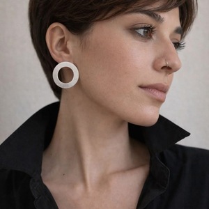 Χειροποίητα ασημένια σκουλαρίκια κύκλοι - ασήμι, ασημί, καρφωτά, μεγάλα - 2